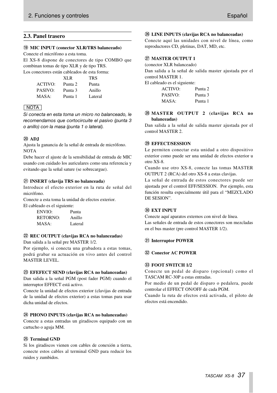 Tascam XS-8 User Manual | Page 37 / 40