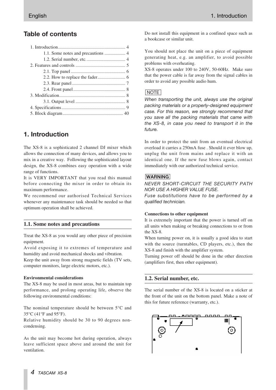 Tascam XS-8 User Manual | Page 4 / 40