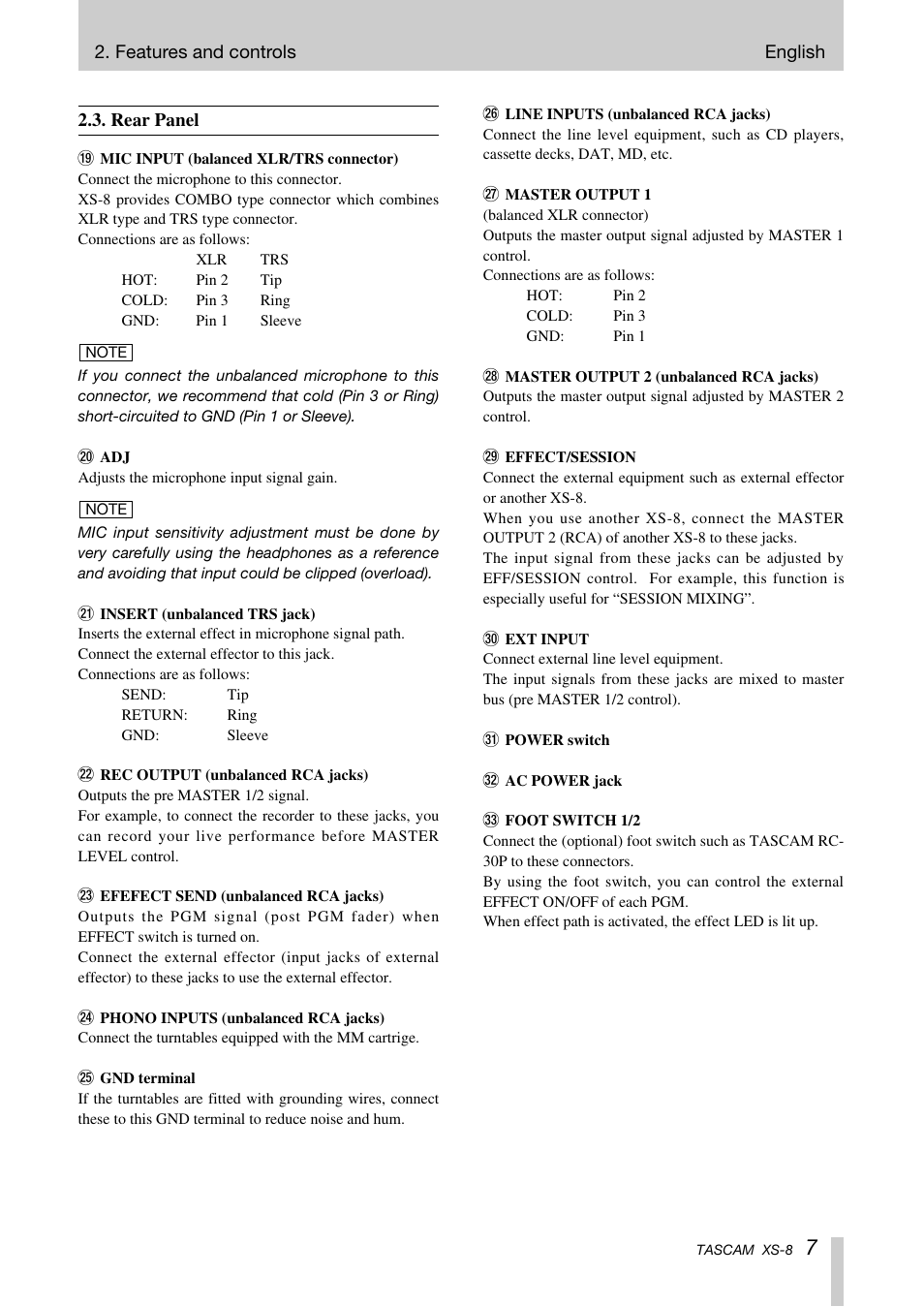 Tascam XS-8 User Manual | Page 7 / 40