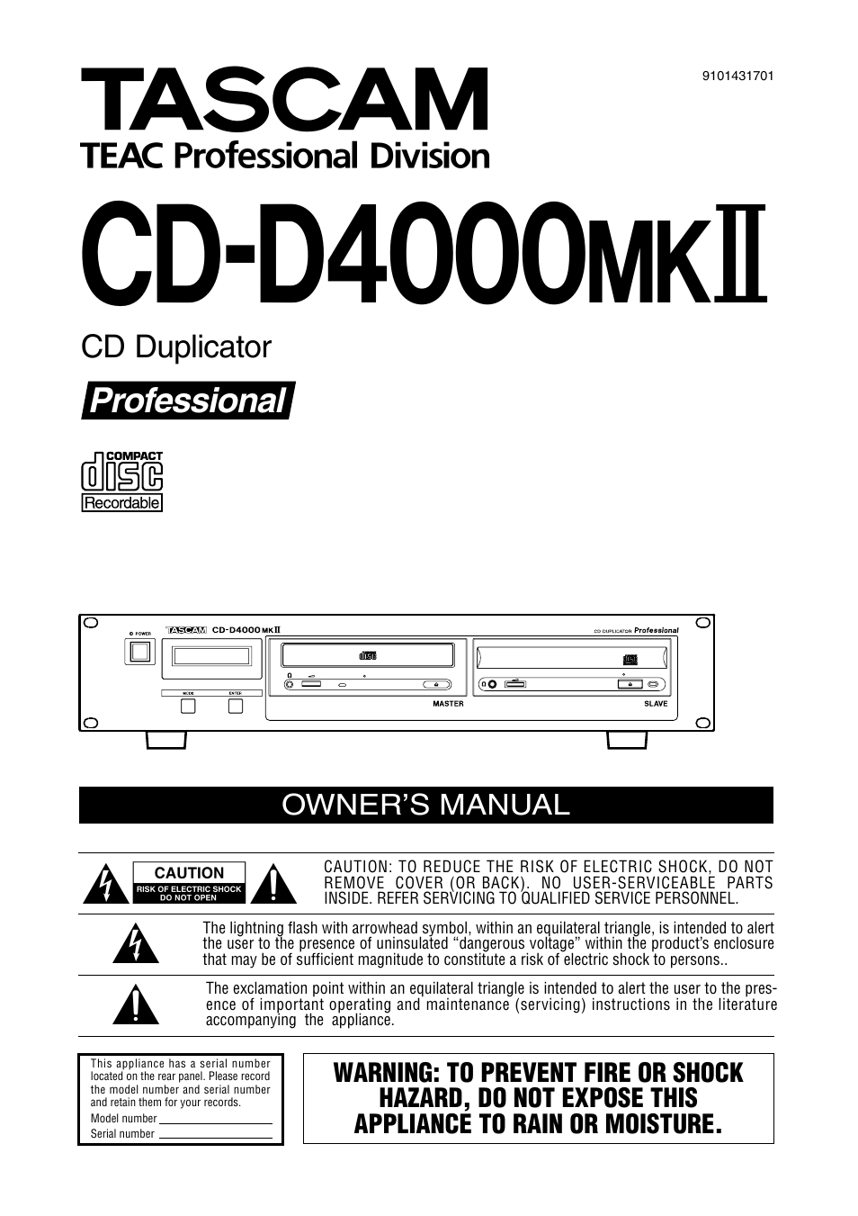 Tascam CD-D4000 MKII User Manual | 12 pages