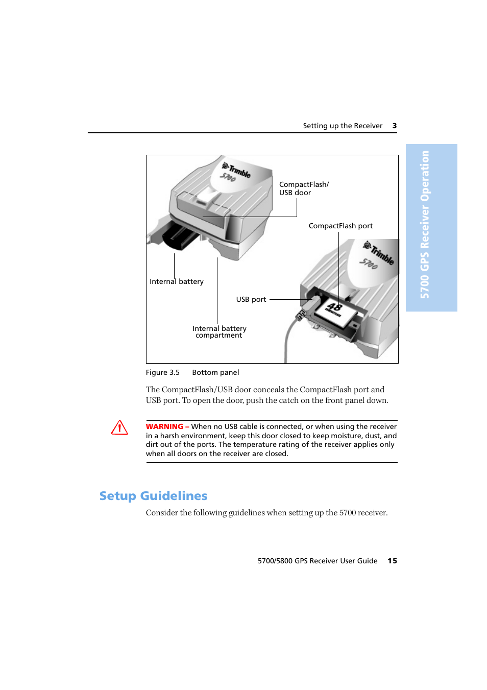 Setup guidelines, 5700 gps receiver oper ation | Trimble Outdoors 5700/5800 User Manual | Page 27 / 208