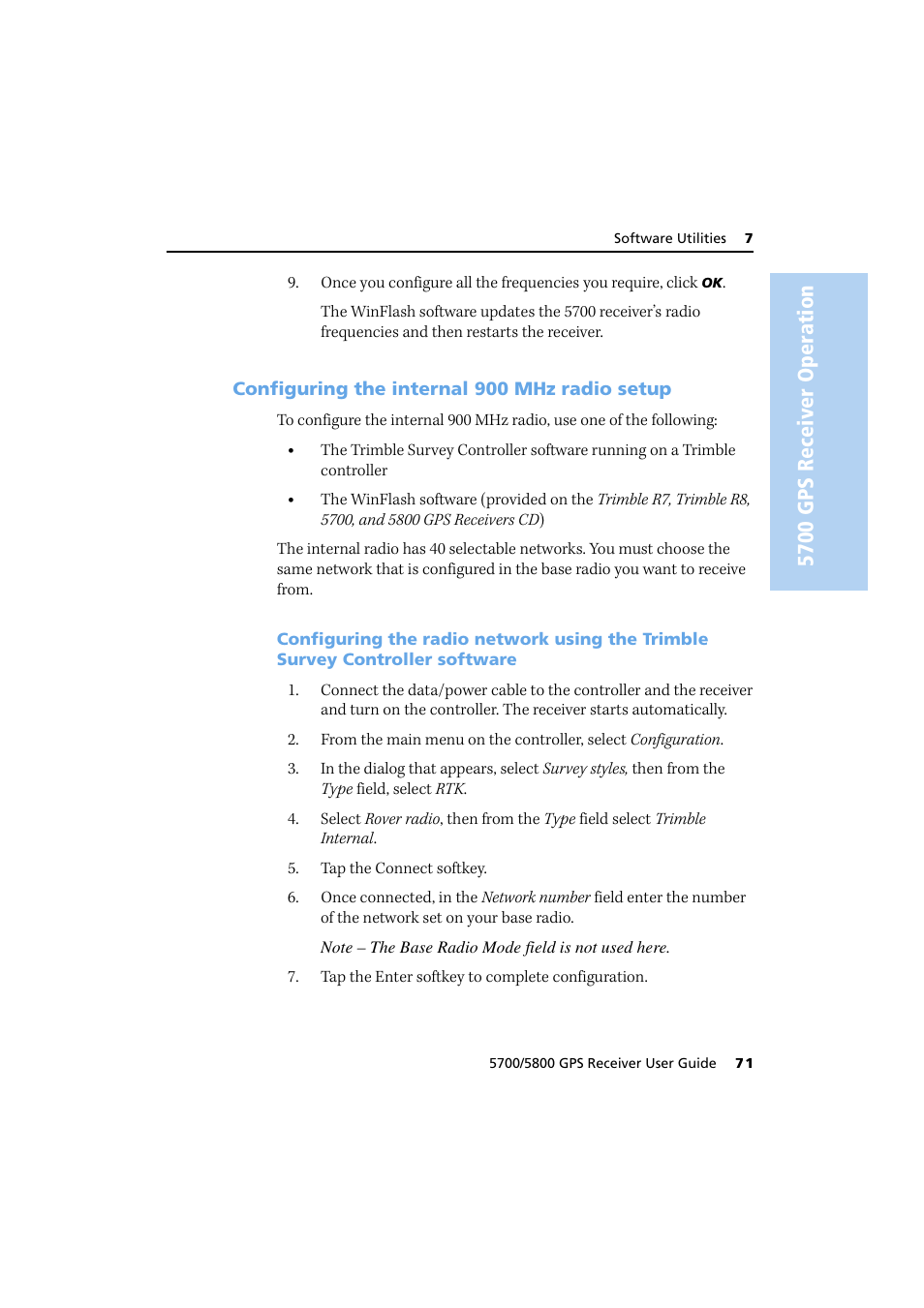 Configuring the internal 900 mhz radio setup, 5700 gps receiver oper ation | Trimble Outdoors 5700/5800 User Manual | Page 83 / 208