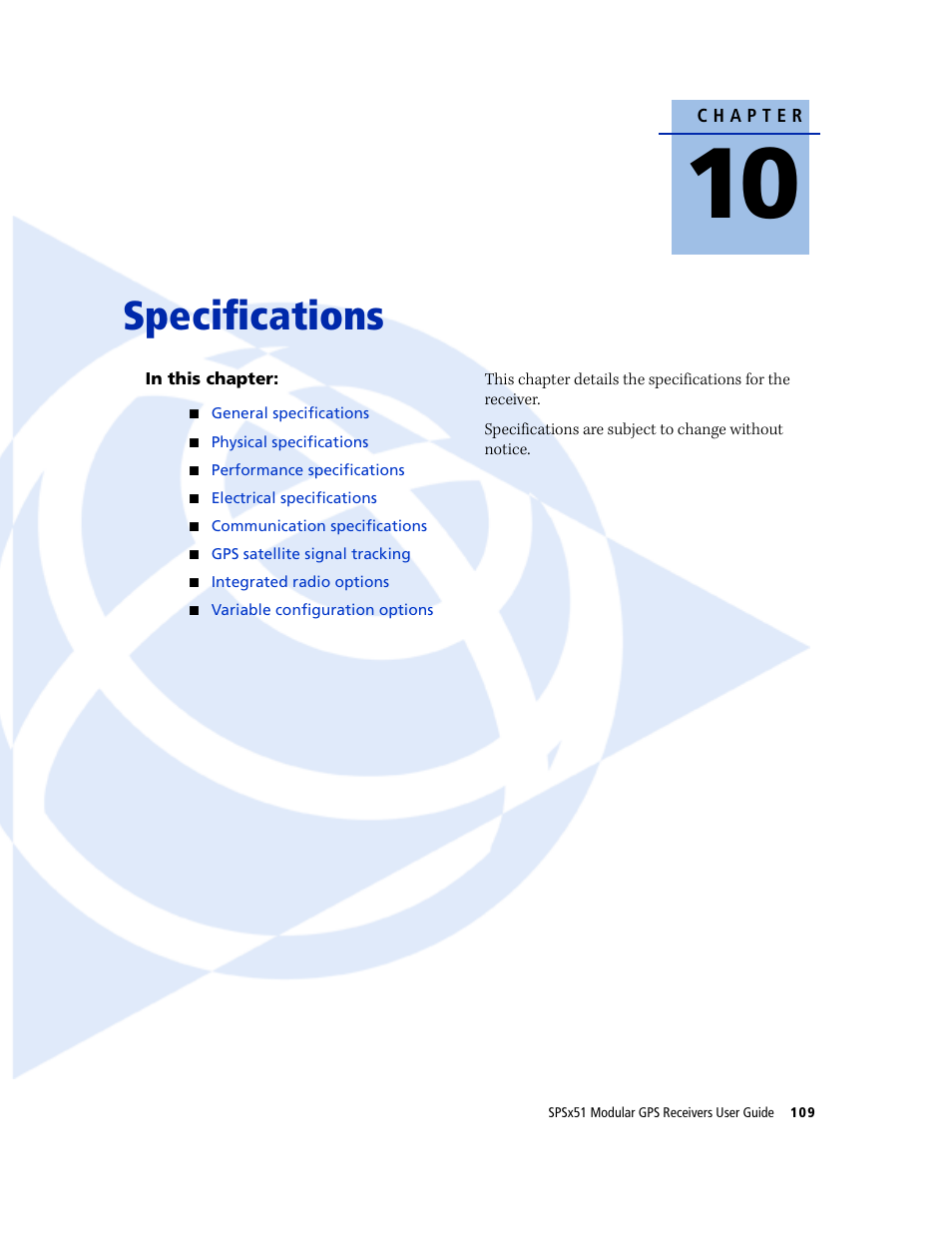 Specifications | Trimble Outdoors SPSX51 User Manual | Page 111 / 188