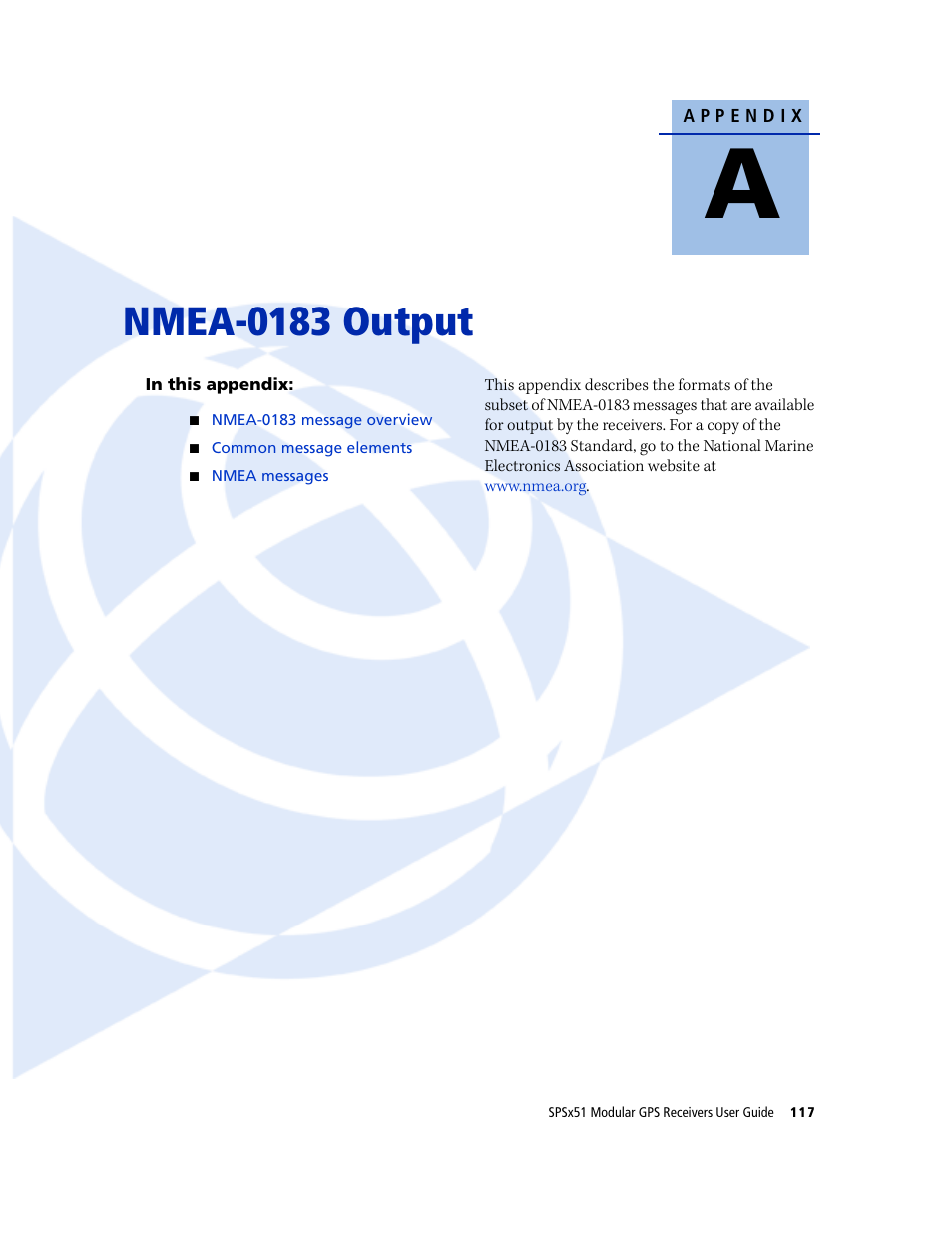 Nmea-0183 output | Trimble Outdoors SPSX51 User Manual | Page 119 / 188