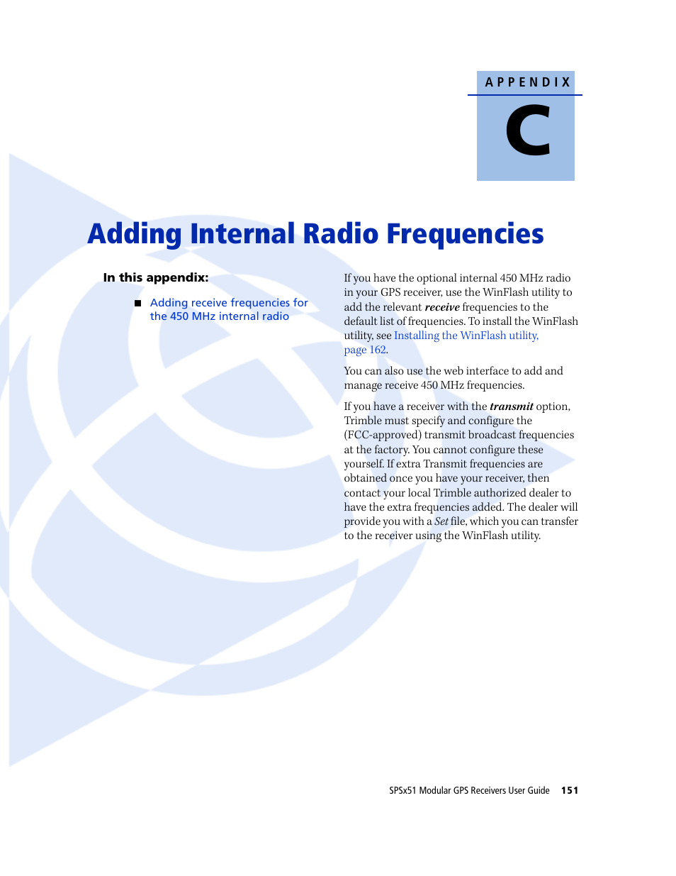 Adding internal radio frequencies | Trimble Outdoors SPSX51 User Manual | Page 153 / 188