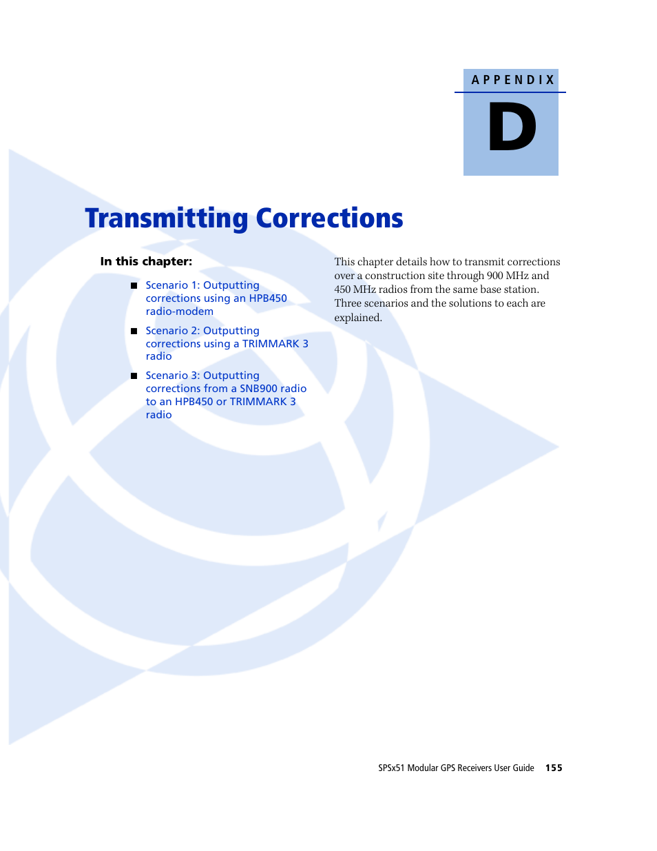 Transmitting corrections | Trimble Outdoors SPSX51 User Manual | Page 157 / 188