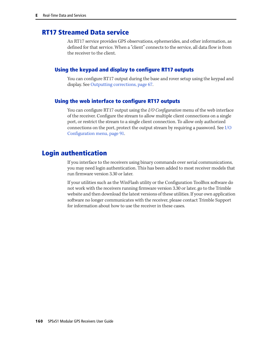 Rt17 streamed data service, Using the web interface to configure rt17 outputs, Login authentication | Trimble Outdoors SPSX51 User Manual | Page 162 / 188