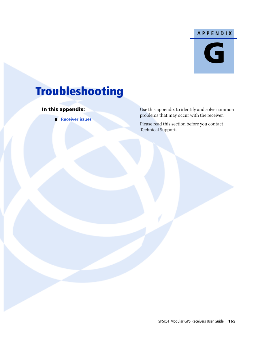 Troubleshooting | Trimble Outdoors SPSX51 User Manual | Page 167 / 188