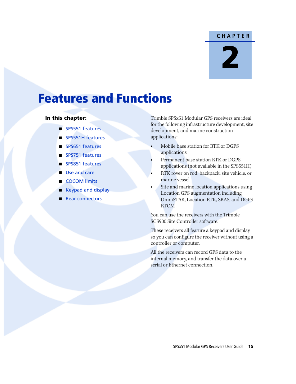 Features and functions | Trimble Outdoors SPSX51 User Manual | Page 17 / 188