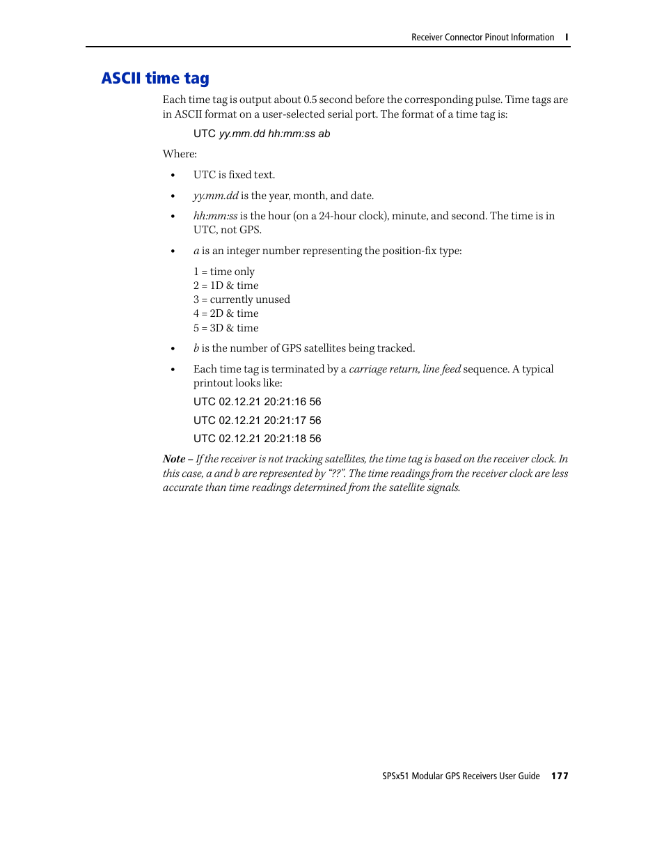 Ascii time tag | Trimble Outdoors SPSX51 User Manual | Page 179 / 188