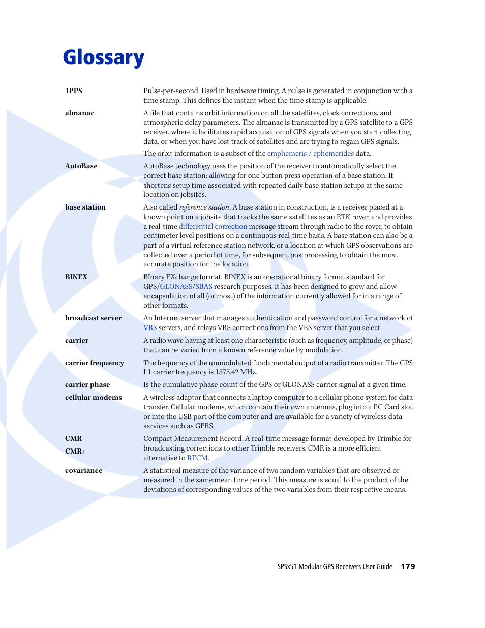 Glossary | Trimble Outdoors SPSX51 User Manual | Page 181 / 188