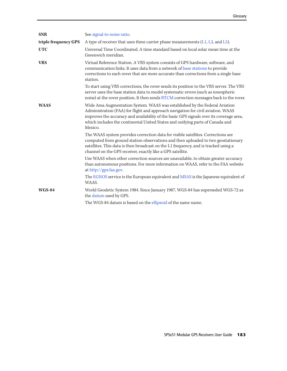 Wgs-84, Waas | Trimble Outdoors SPSX51 User Manual | Page 185 / 188