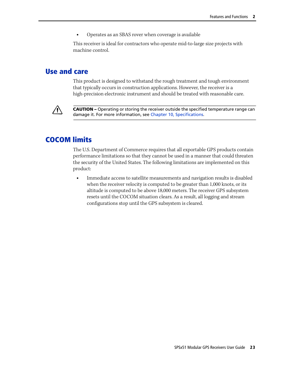 Use and care, Cocom limits | Trimble Outdoors SPSX51 User Manual | Page 25 / 188