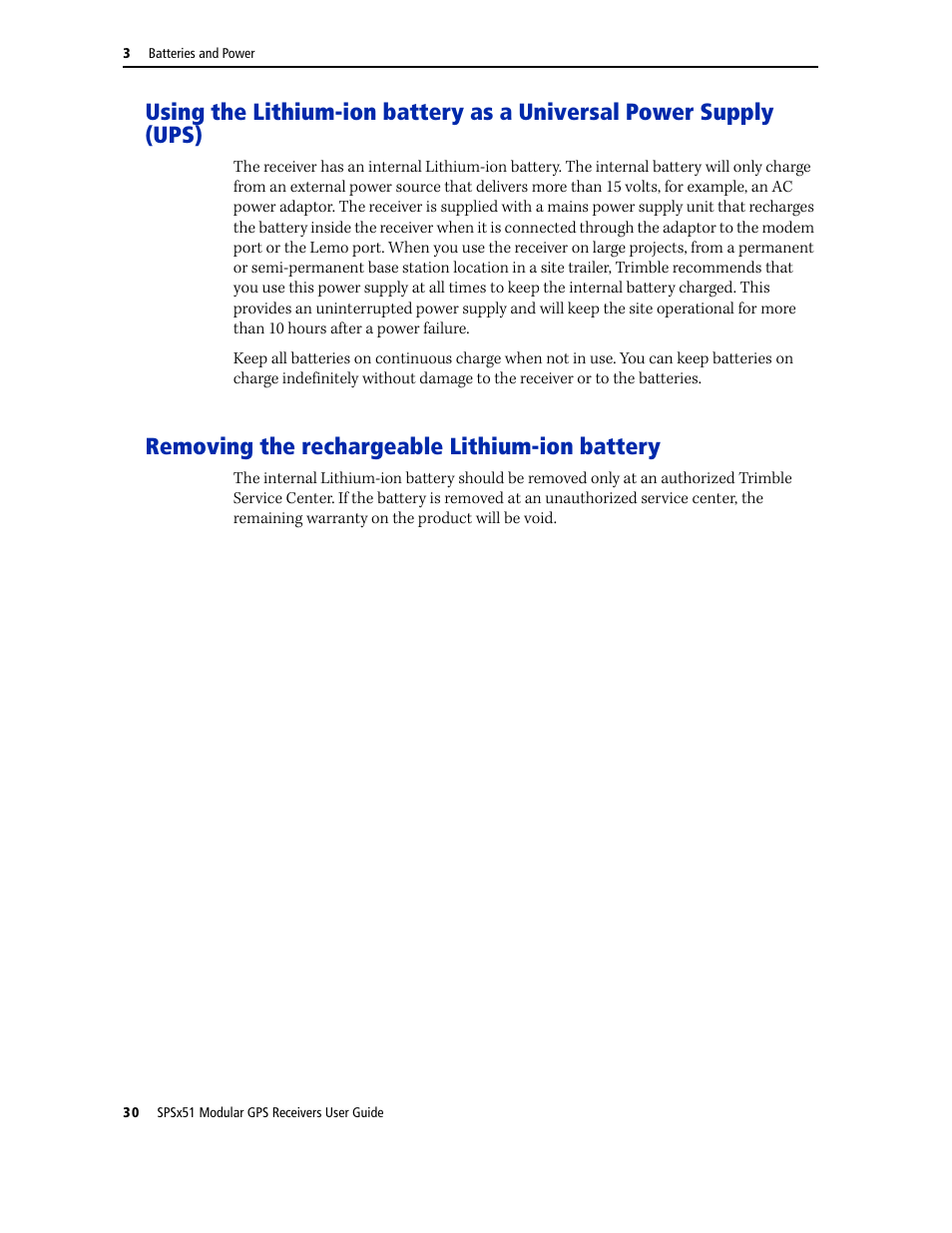 Removing the rechargeable lithium-ion battery | Trimble Outdoors SPSX51 User Manual | Page 32 / 188