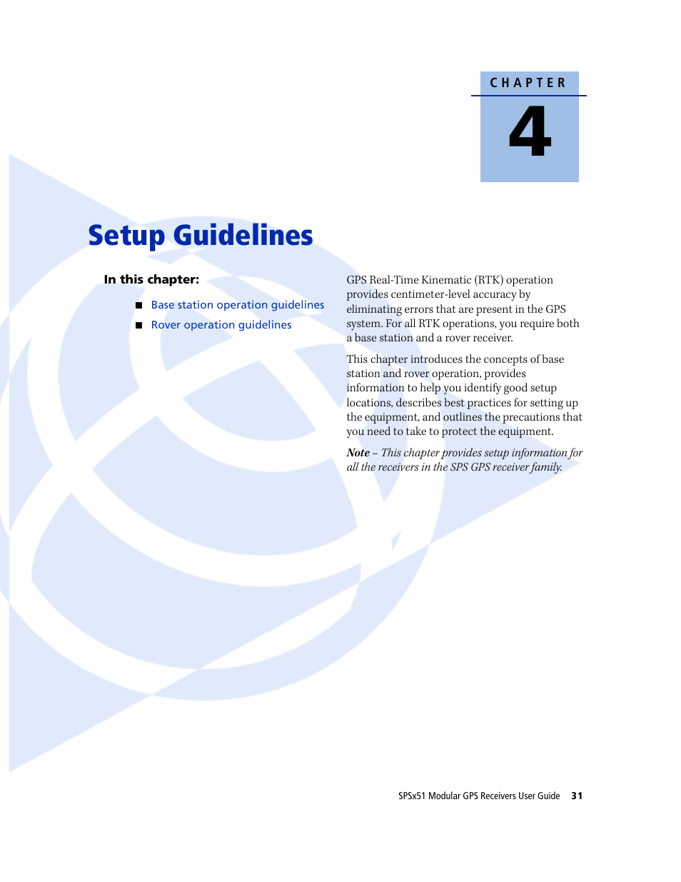 Setup guidelines | Trimble Outdoors SPSX51 User Manual | Page 33 / 188