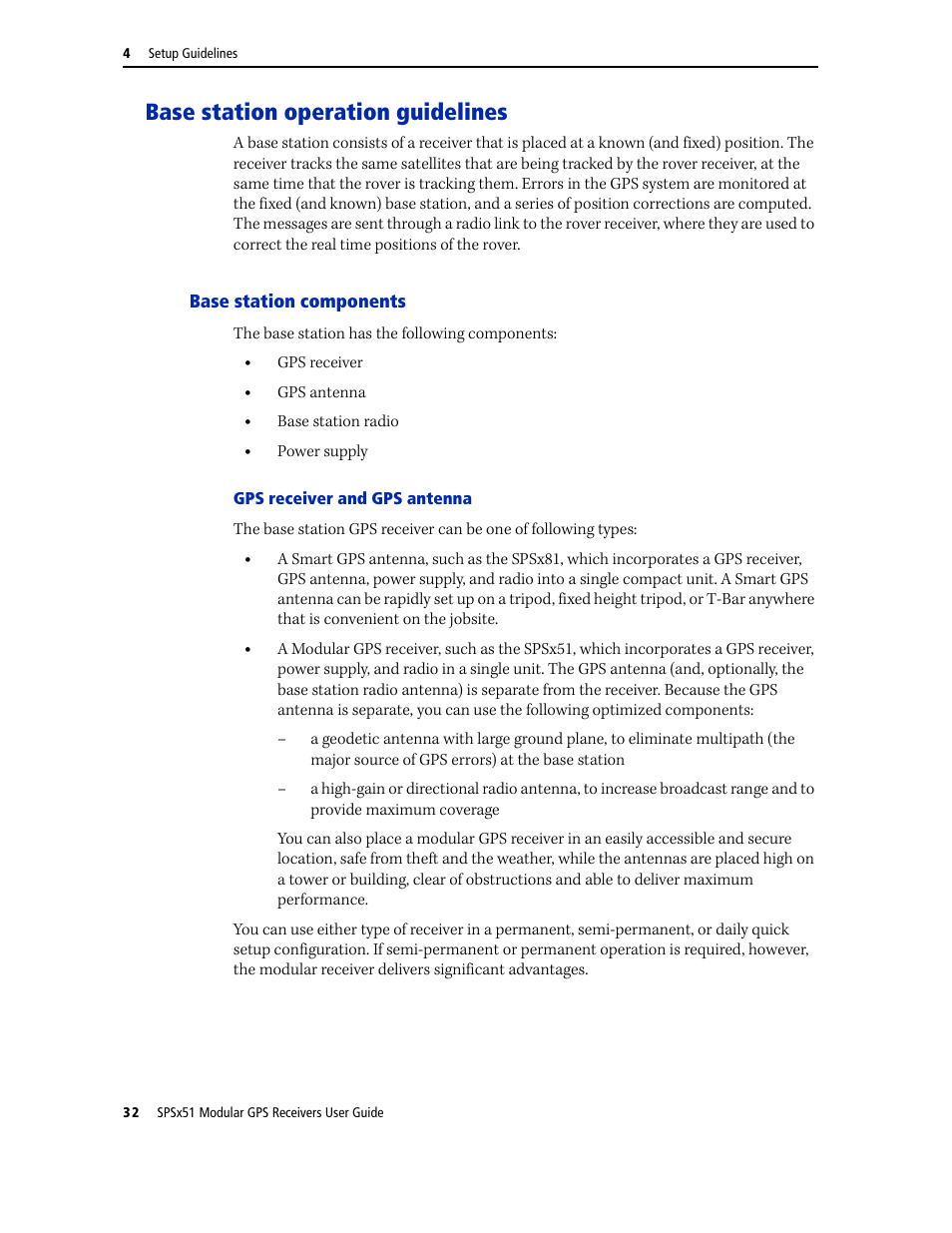 Base station operation guidelines, Base station components | Trimble Outdoors SPSX51 User Manual | Page 34 / 188