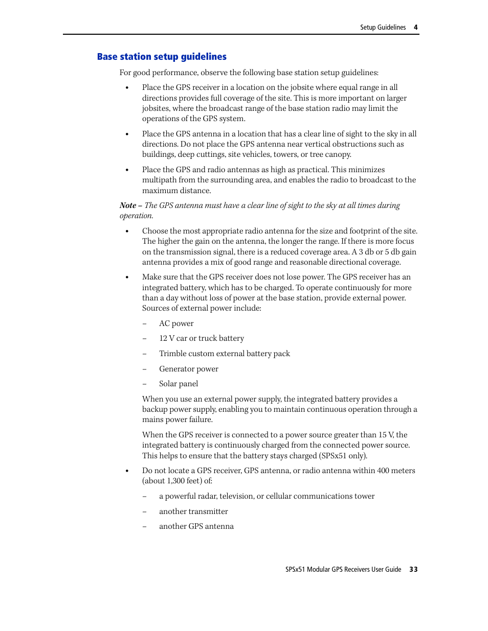 Base station setup guidelines | Trimble Outdoors SPSX51 User Manual | Page 35 / 188