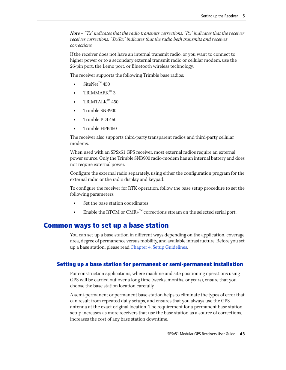 Common ways to set up a base station | Trimble Outdoors SPSX51 User Manual | Page 45 / 188