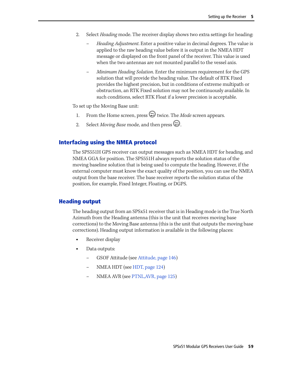 Interfacing using the nmea protocol, Heading output, Interfacing using the nmea protocol heading output | Trimble Outdoors SPSX51 User Manual | Page 61 / 188