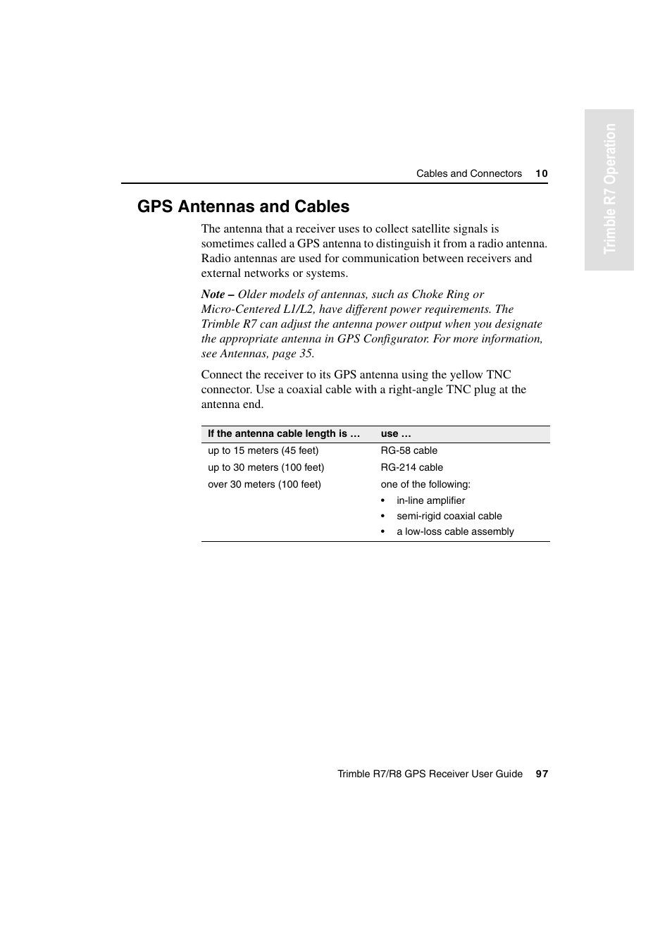 Gps antennas and cables, Tr imble r7 operation | Trimble Outdoors R7 User Manual | Page 109 / 222