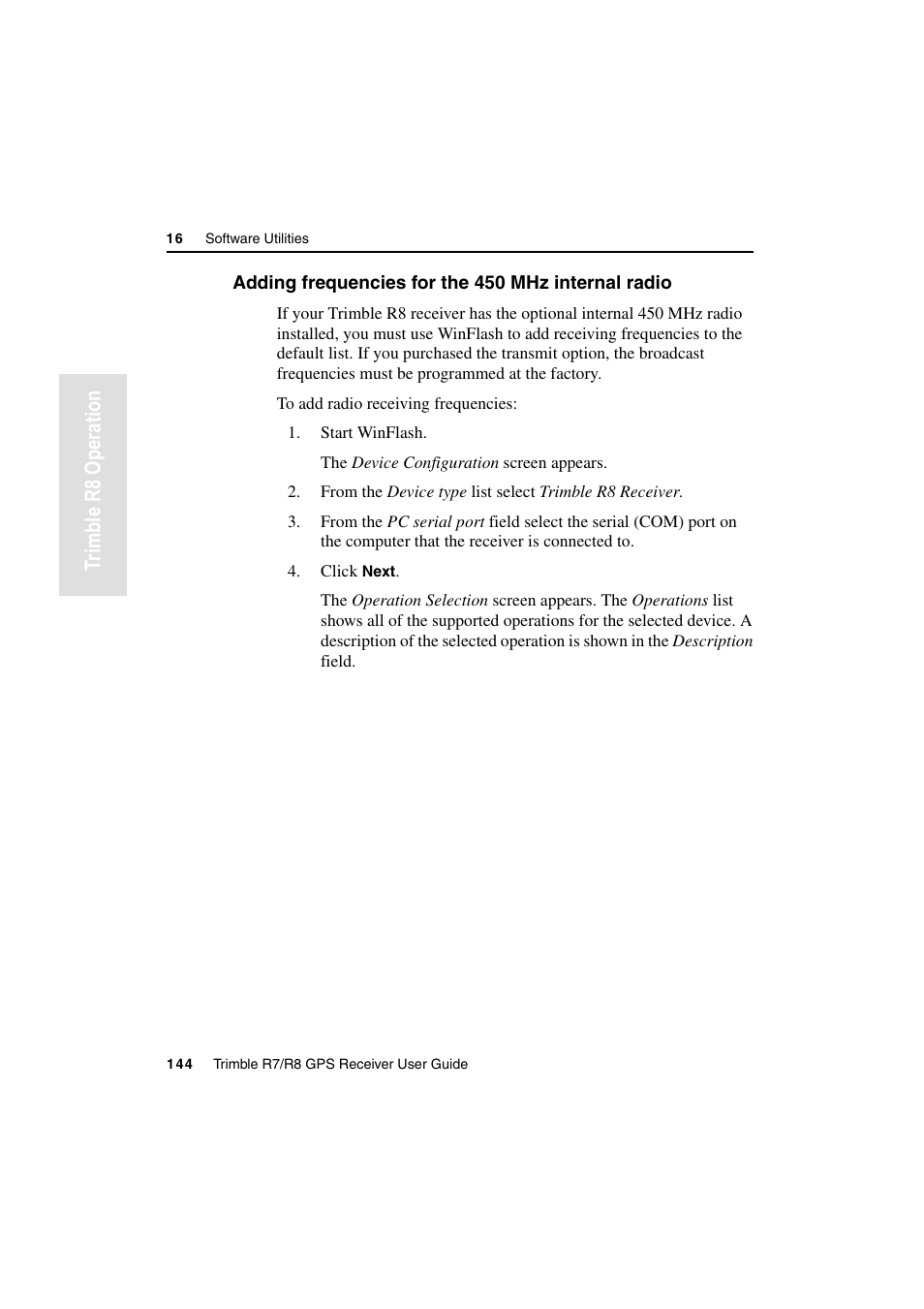 Adding frequencies for the 450 mhz internal radio, Tr imble r8 operation | Trimble Outdoors R7 User Manual | Page 156 / 222