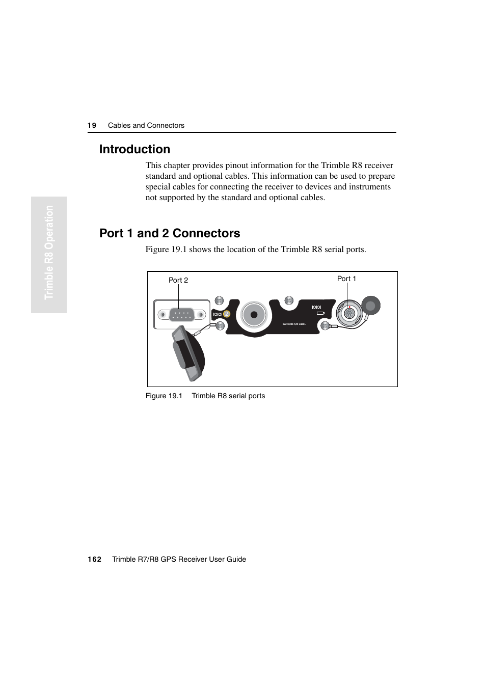 Introduction, Port 1 and 2 connectors, Introduction port 1 and 2 connectors | Tr imble r8 operation | Trimble Outdoors R7 User Manual | Page 174 / 222