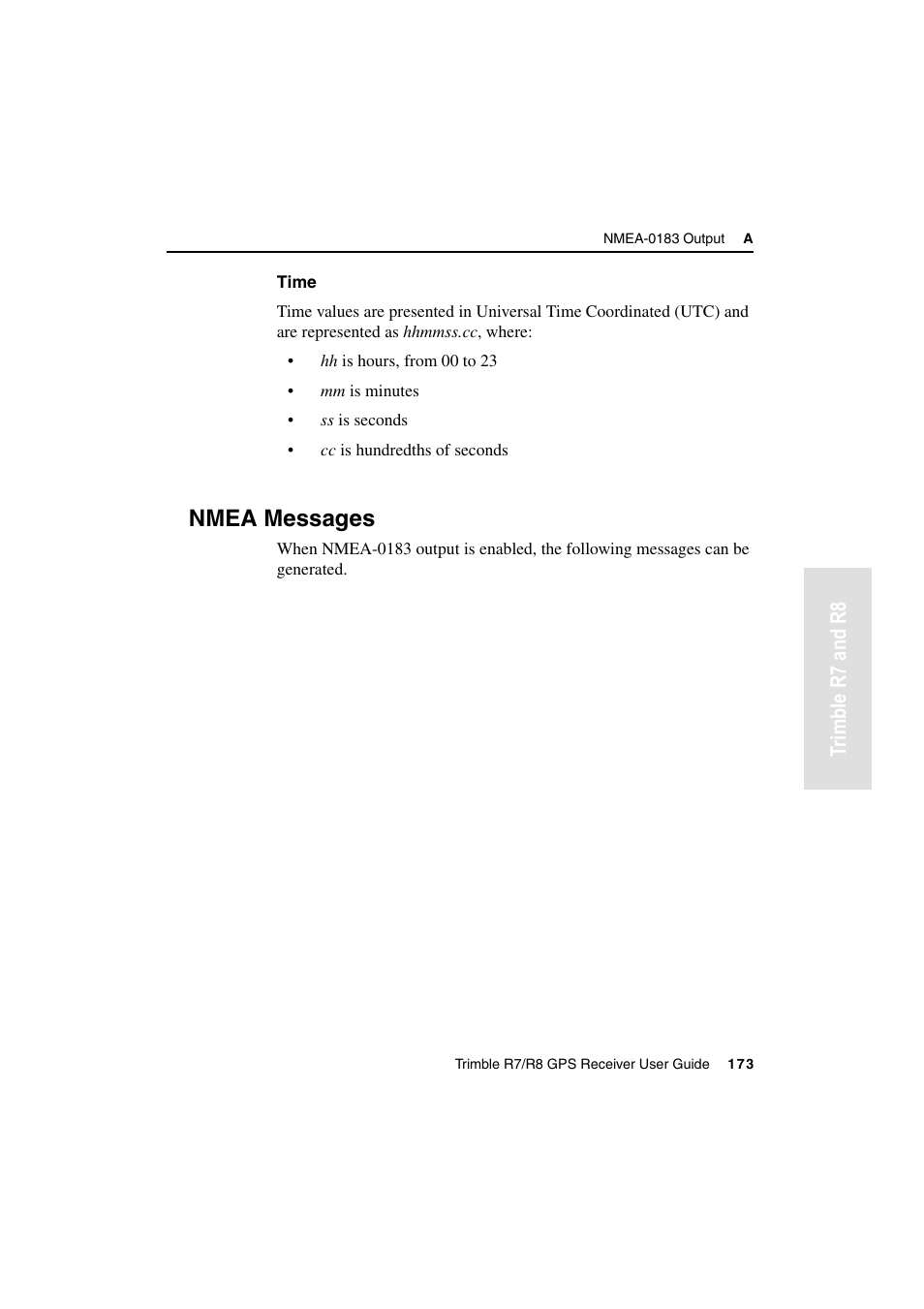 Nmea messages, Tr imble r7 and r8 | Trimble Outdoors R7 User Manual | Page 185 / 222