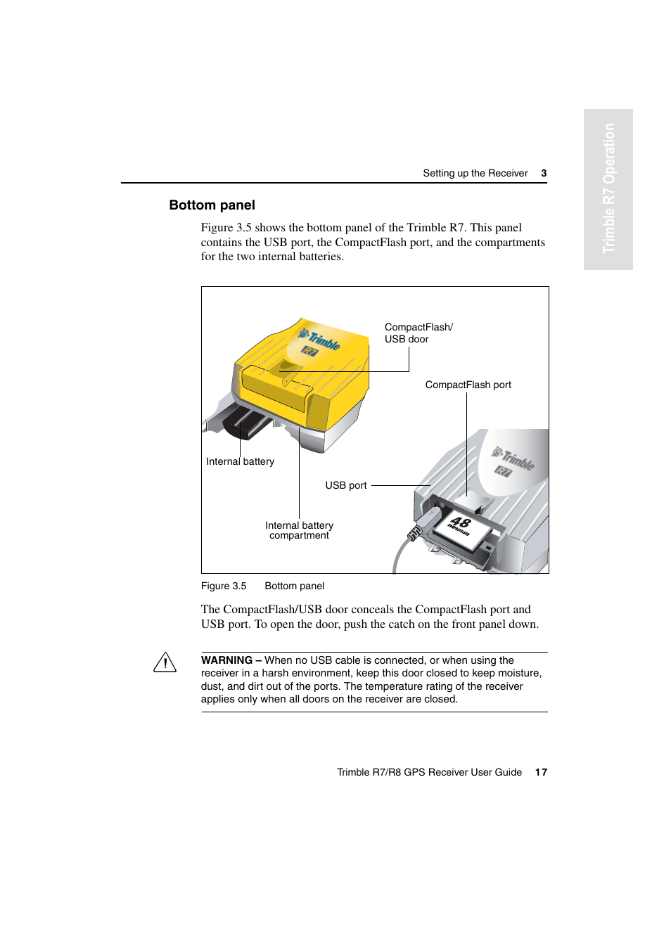 Bottom panel, Tr imble r7 operation | Trimble Outdoors R7 User Manual | Page 29 / 222