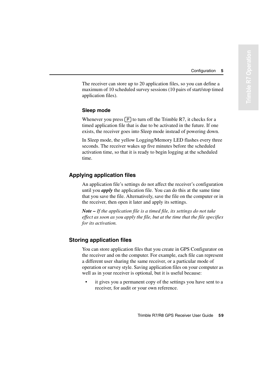 Applying application files, Storing application files, Tr imble r7 operation | Trimble Outdoors R7 User Manual | Page 71 / 222