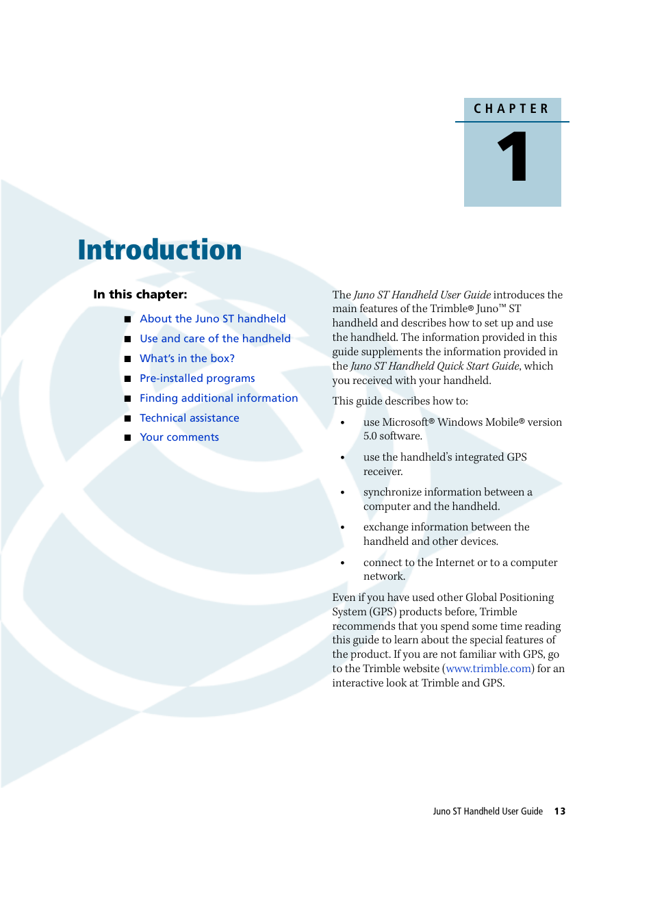 Introduction | Trimble Outdoors JUNO ST handheld User Manual | Page 15 / 82