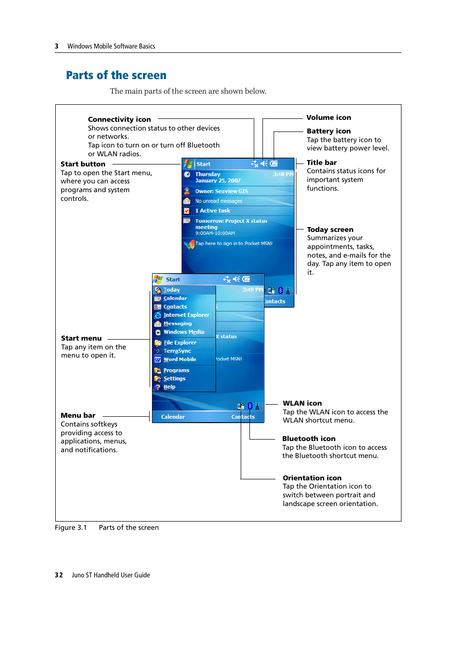 Parts of the screen | Trimble Outdoors JUNO ST handheld User Manual | Page 34 / 82