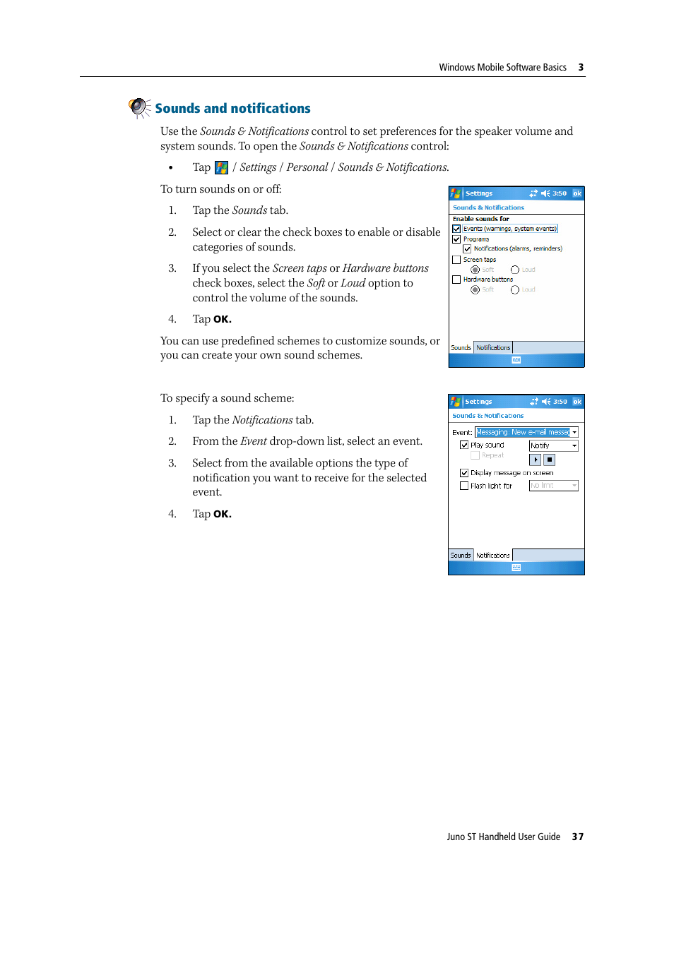 Sounds and notifications | Trimble Outdoors JUNO ST handheld User Manual | Page 39 / 82