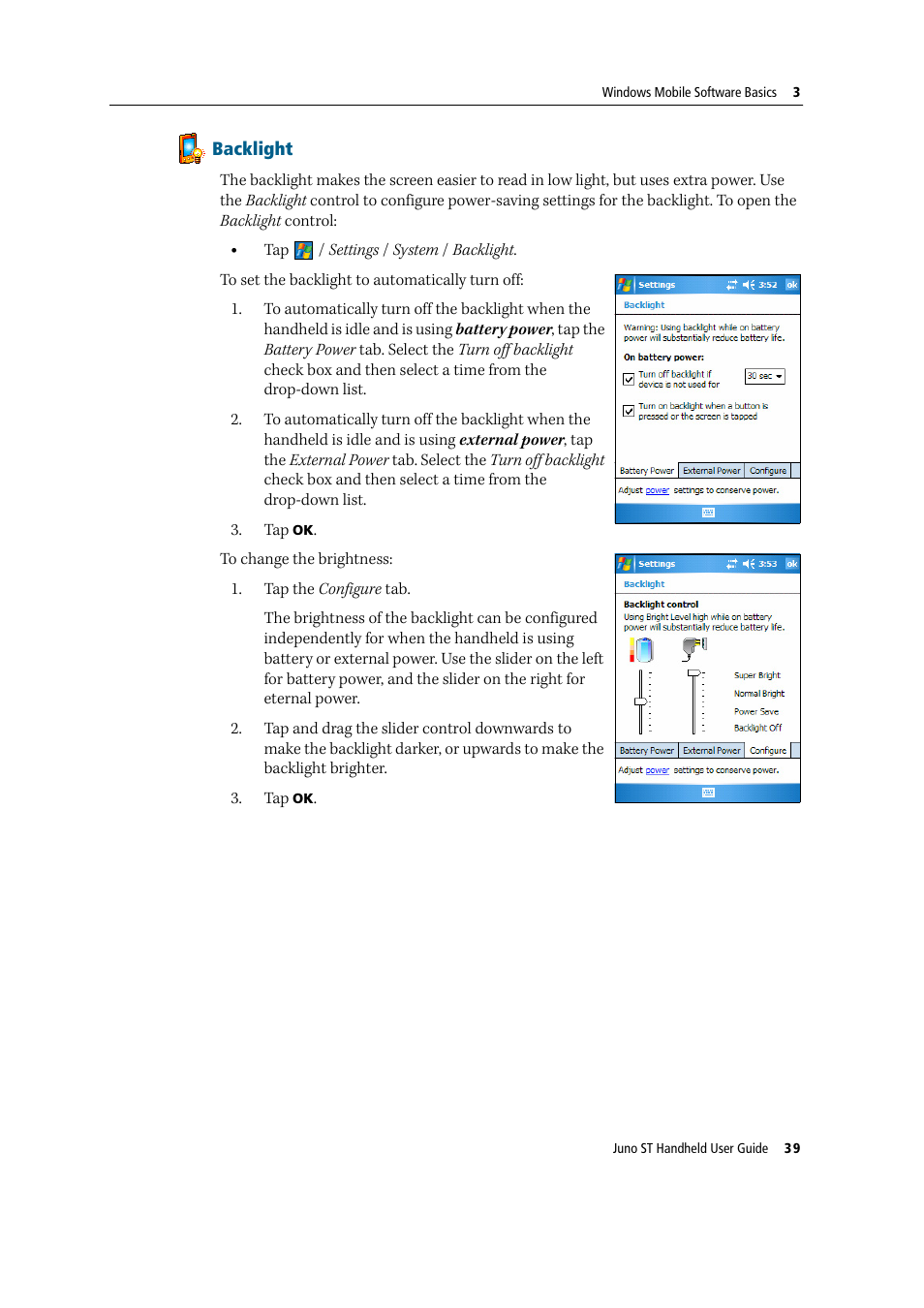 Backlight | Trimble Outdoors JUNO ST handheld User Manual | Page 41 / 82