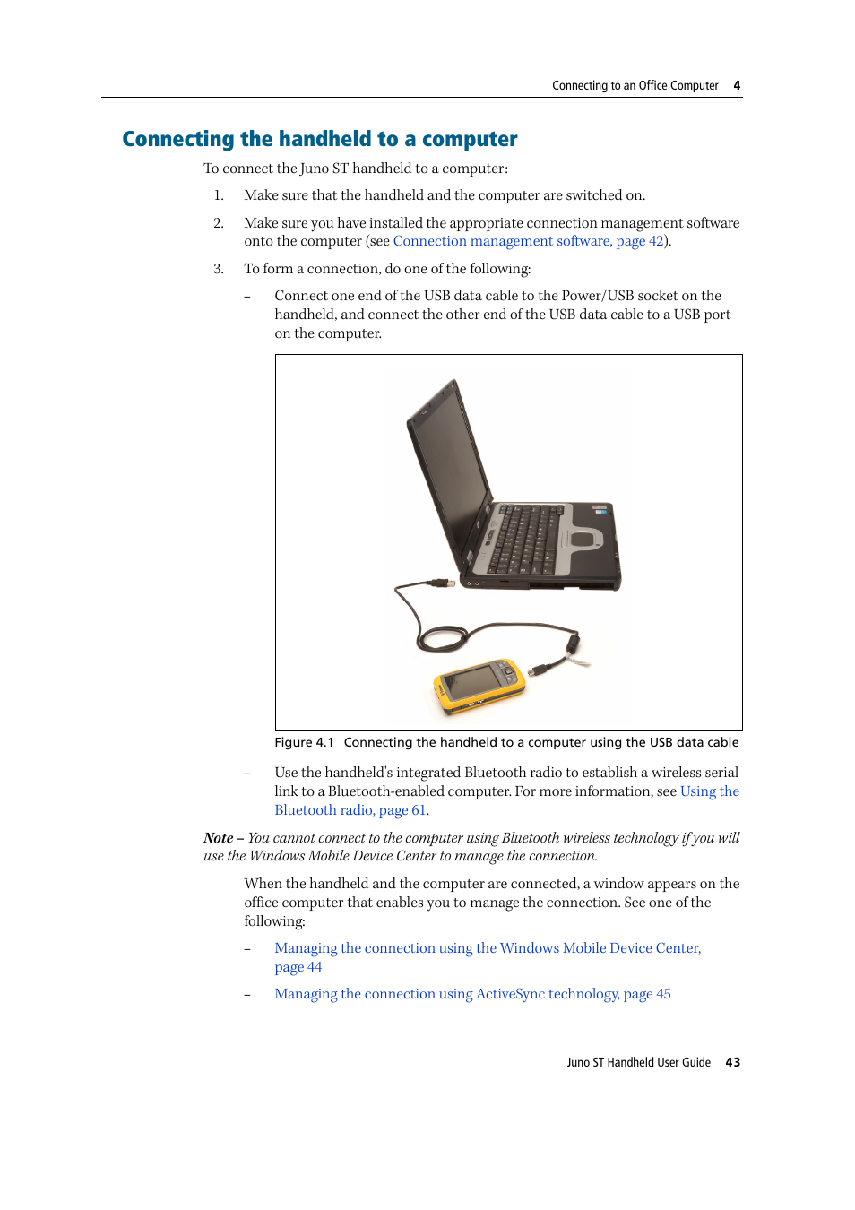 Connecting the handheld to a computer | Trimble Outdoors JUNO ST handheld User Manual | Page 45 / 82