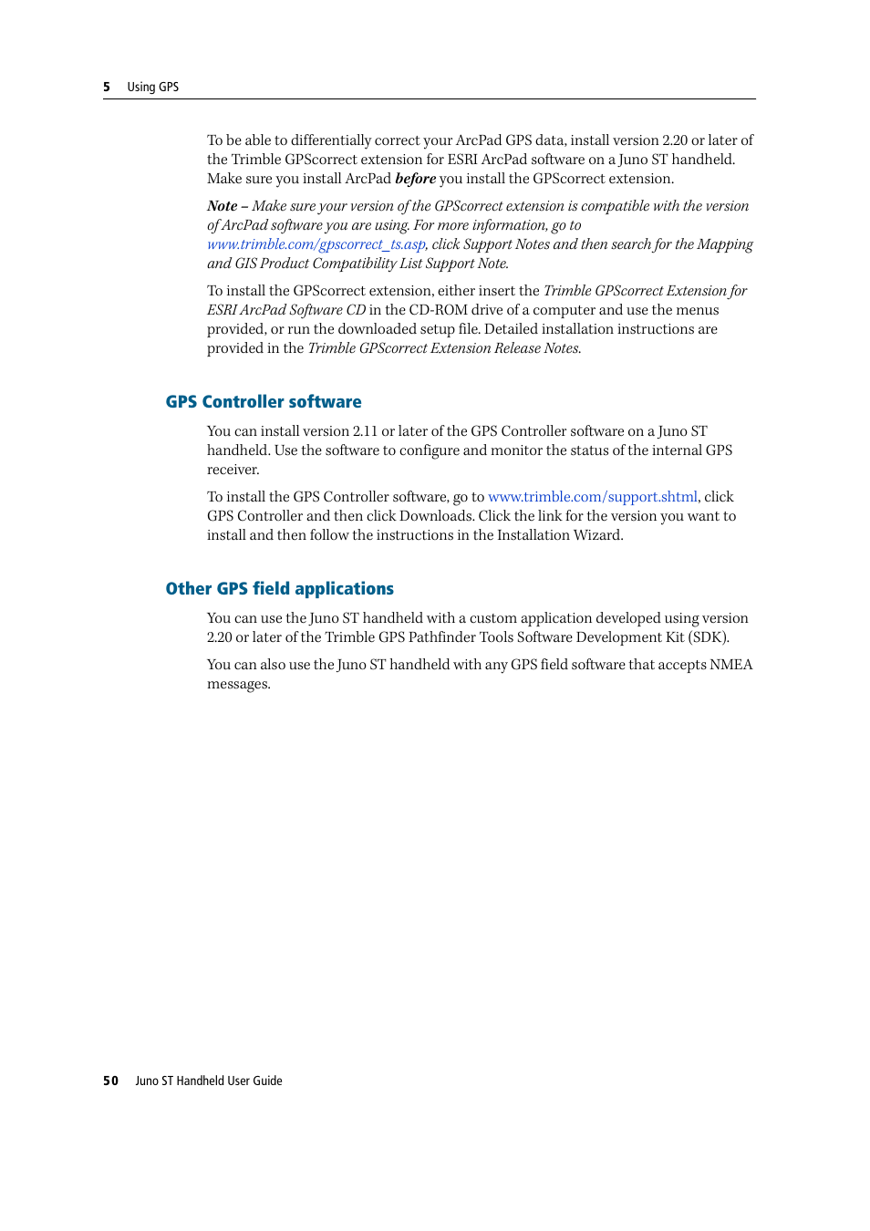 Gps controller software, Other gps field applications | Trimble Outdoors JUNO ST handheld User Manual | Page 52 / 82