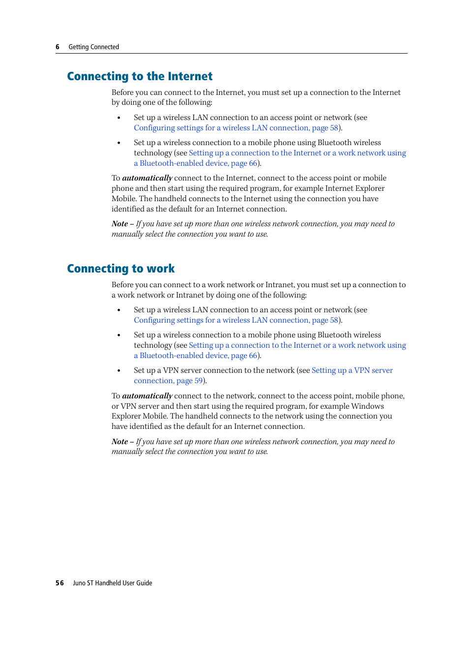 Connecting to the internet, Connecting to work, Connecting to the internet connecting to work | Trimble Outdoors JUNO ST handheld User Manual | Page 58 / 82