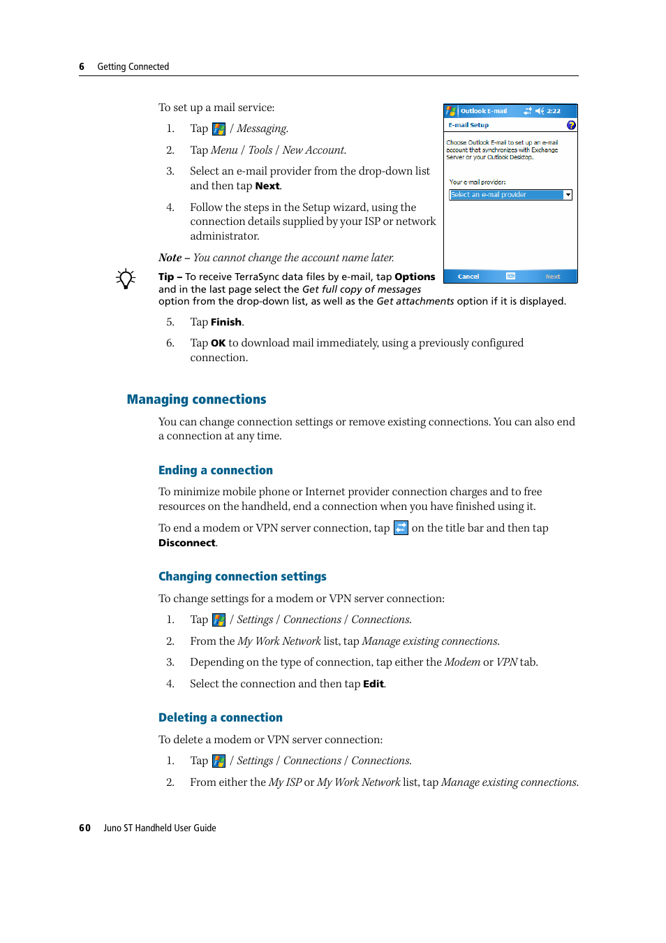 Managing connections | Trimble Outdoors JUNO ST handheld User Manual | Page 62 / 82