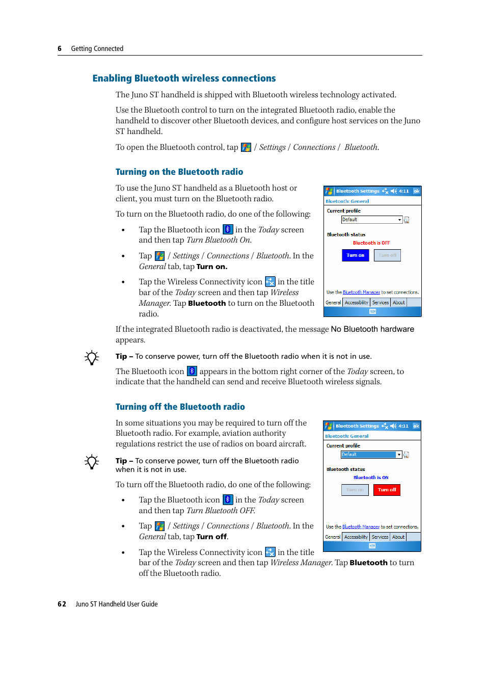 Enabling bluetooth wireless connections | Trimble Outdoors JUNO ST handheld User Manual | Page 64 / 82