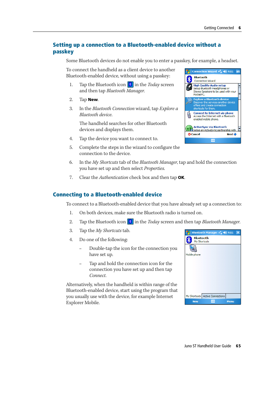 Connecting to a bluetooth-enabled device | Trimble Outdoors JUNO ST handheld User Manual | Page 67 / 82