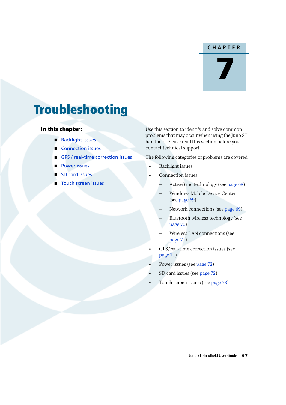 Troubleshooting | Trimble Outdoors JUNO ST handheld User Manual | Page 69 / 82
