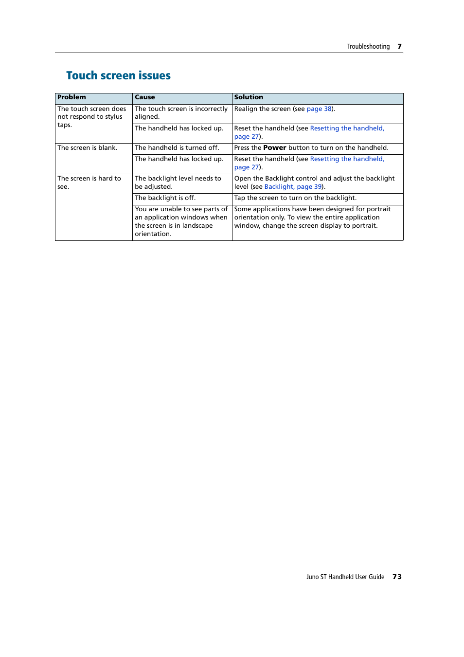 Touch screen issues | Trimble Outdoors JUNO ST handheld User Manual | Page 75 / 82
