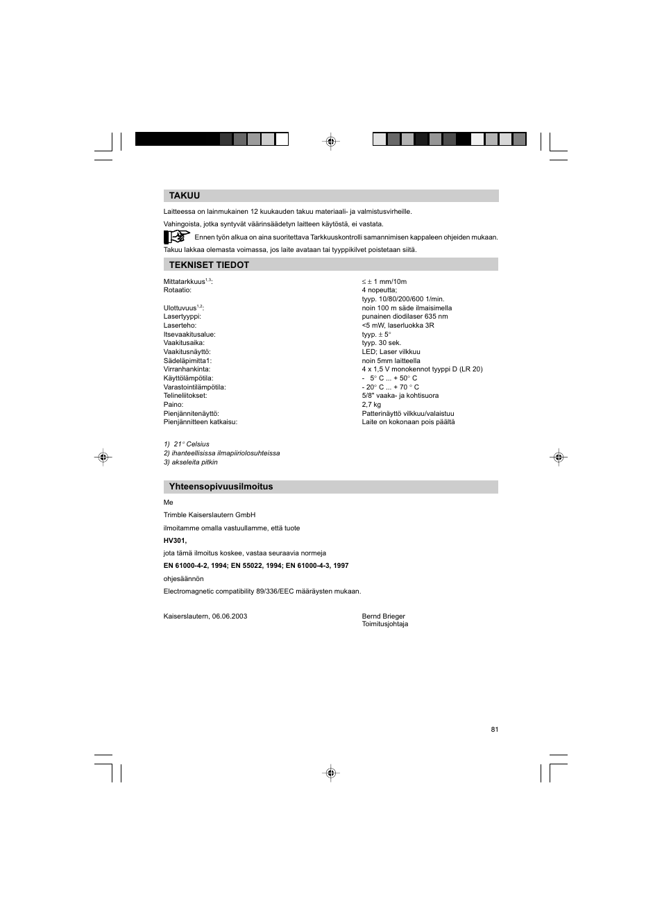 Trimble Outdoors HV301 User Manual | Page 78 / 94