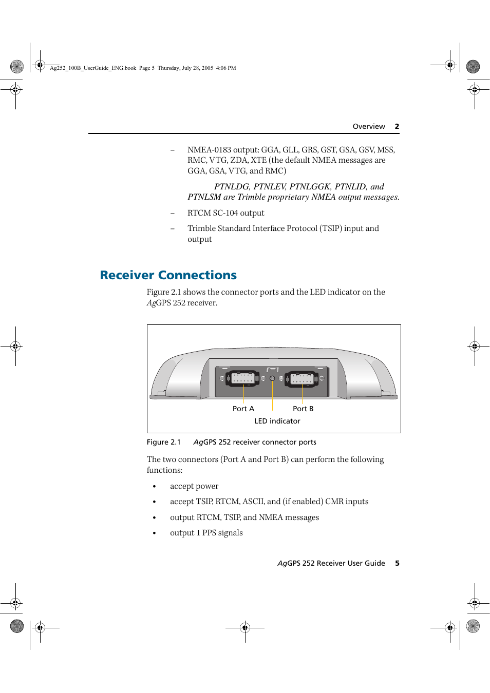 Receiver connections | Trimble Outdoors AgGPS 252 User Manual | Page 11 / 72