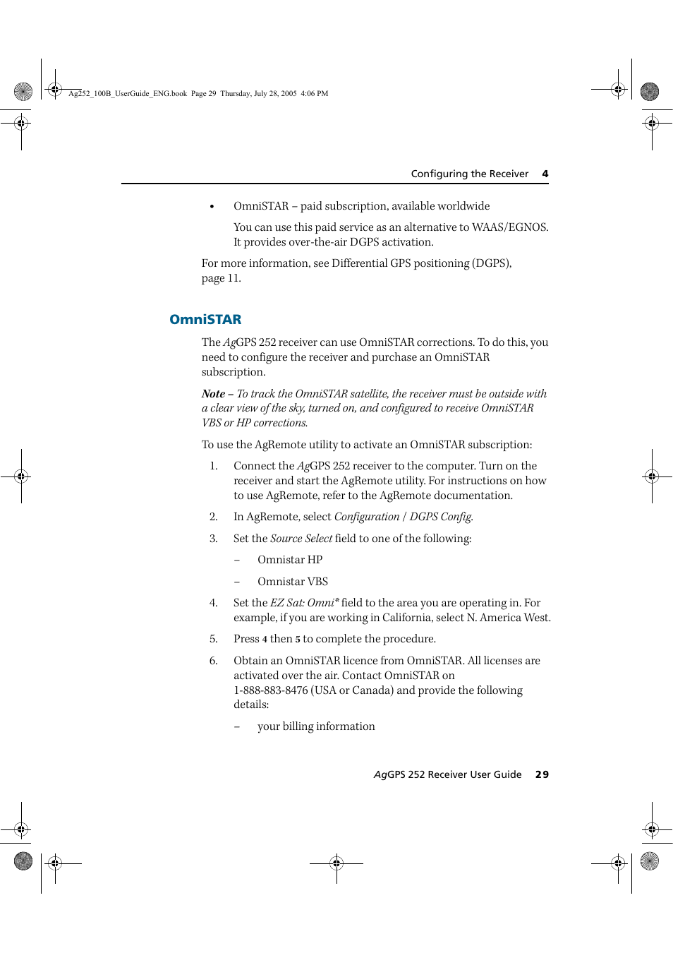 Omnistar | Trimble Outdoors AgGPS 252 User Manual | Page 35 / 72