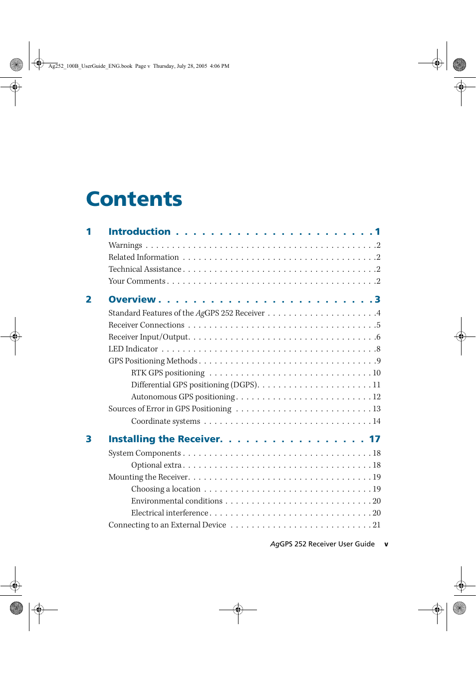 Trimble Outdoors AgGPS 252 User Manual | Page 5 / 72