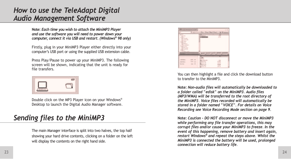 Sending files to the minimp3 | TeleAdapt Mini MP3 Player User Manual | Page 13 / 20