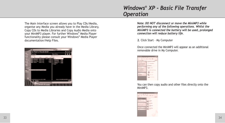 Windows, Xp - basic file transfer operation | TeleAdapt Mini MP3 Player User Manual | Page 18 / 20