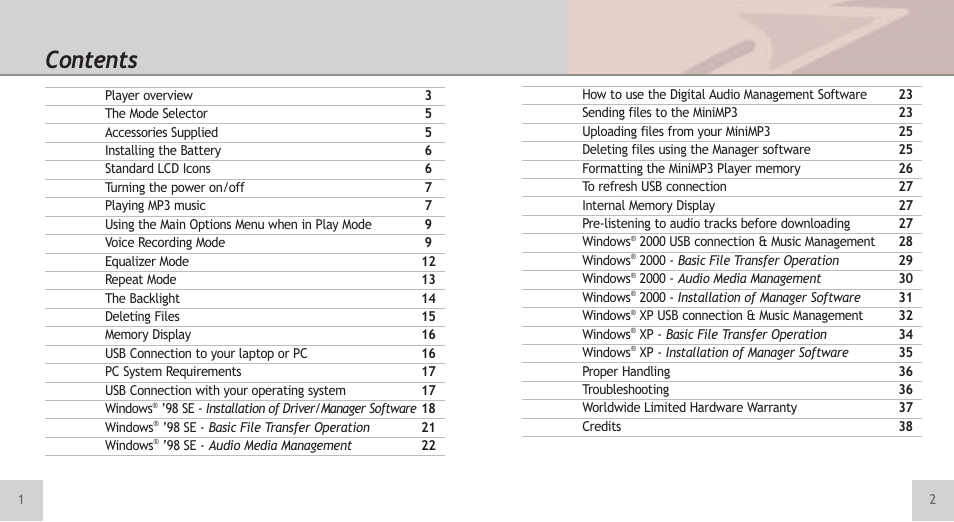 TeleAdapt Mini MP3 Player User Manual | Page 2 / 20