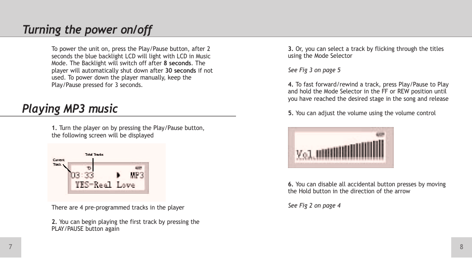 Turning the power on/off, Playing mp3 music | TeleAdapt Mini MP3 Player User Manual | Page 5 / 20