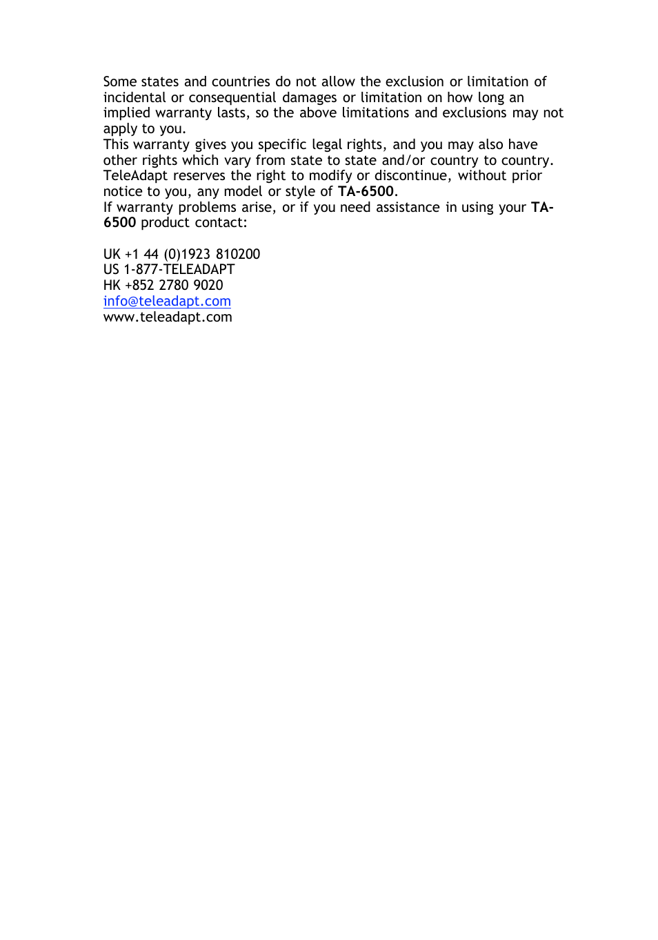 TeleAdapt TA-6500 User Manual | Page 13 / 16